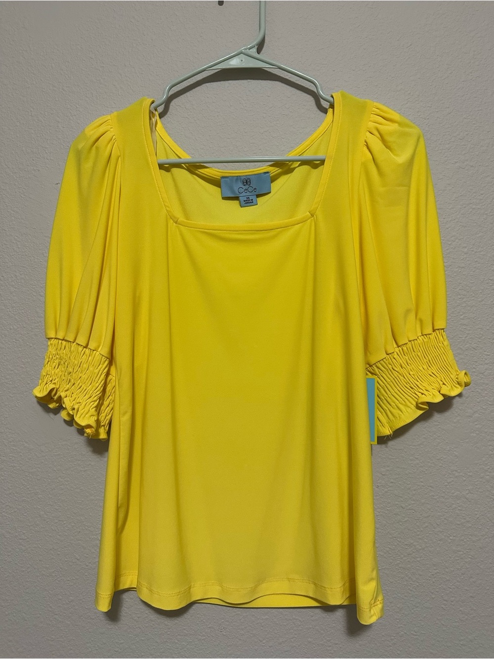 CeCe Bright Yellow Square Neck Puff-Sleeve Blouse